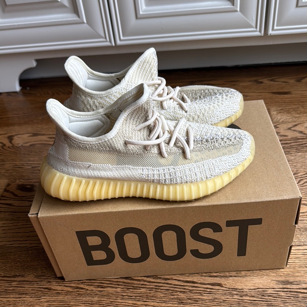 Adidas Cream and Yellow Sneakers with Knit Design